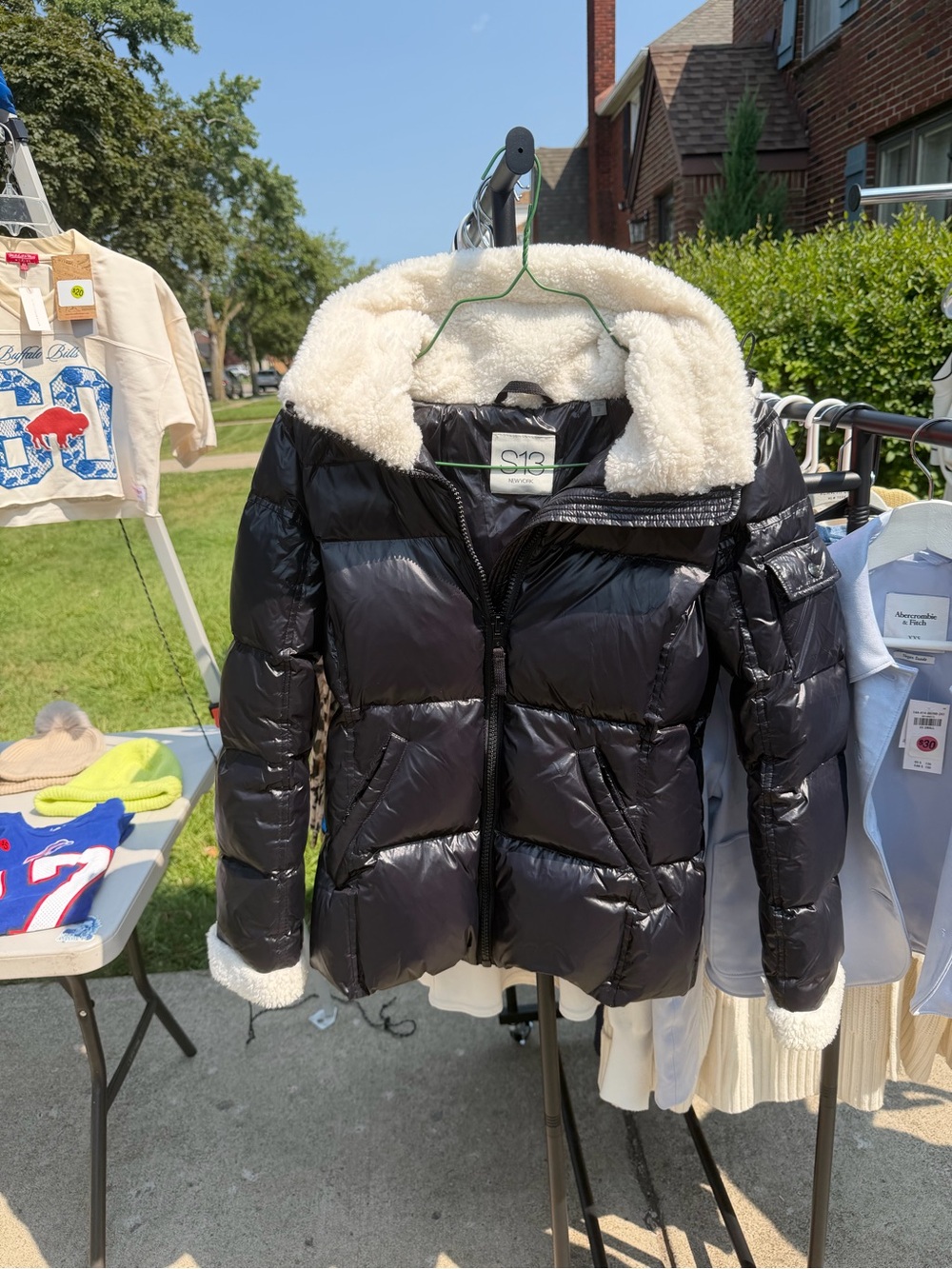 S13 Women's Black Puffer Jacket with Faux Shearling Collar